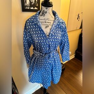 Zara XS blue&white belted shirt dress with pockets adjustable could fit up to M